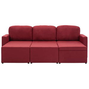 Canapé-lit modulaire 3 places Rouge bordeaux Tissu