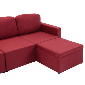 Canapé-lit modulaire 3 places Rouge bordeaux Tissu