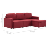 Canapé-lit modulaire 3 places Rouge bordeaux Tissu