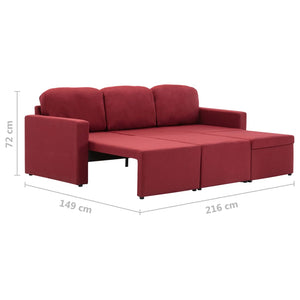 Canapé-lit modulaire 3 places Rouge bordeaux Tissu