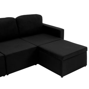 Canapé-lit modulaire 3 places Noir Tissu
