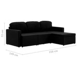 Canapé-lit modulaire 3 places Noir Tissu