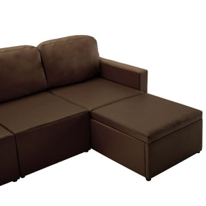 Canapé-lit modulaire 3 places Marron Similicuir