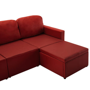 Canapé-lit modulaire 3 places Rouge bordeaux Similicuir