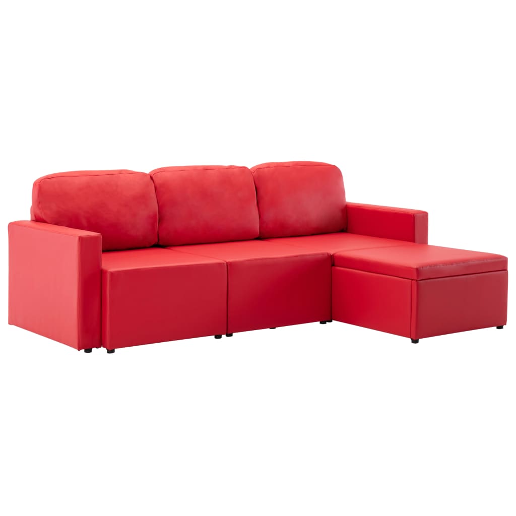 Canapé-lit modulaire 3 places Rouge Similicuir