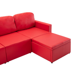 Canapé-lit modulaire 3 places Rouge Similicuir