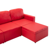 Canapé-lit modulaire 3 places Rouge Similicuir