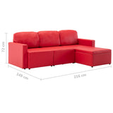 Canapé-lit modulaire 3 places Rouge Similicuir