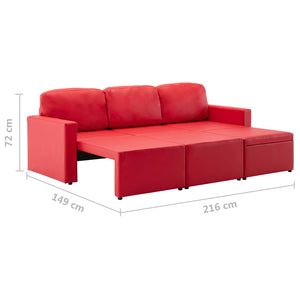 Canapé-lit modulaire 3 places Rouge Similicuir
