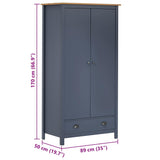 Garde-robe à 2 portes Hill Gris 89x50x170cm Bois de pin solide