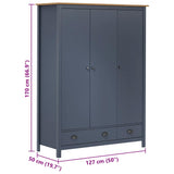 Garde-robe à 3 portes Hill Gris 127x50x170 cm Pin solide