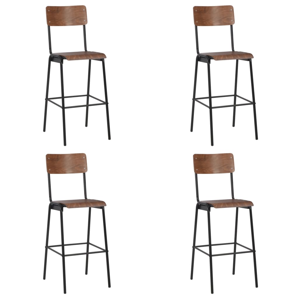Chaises de bar lot de 4 contreplaqué solide et acier