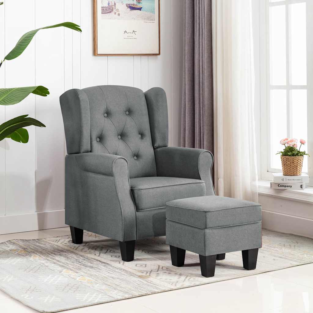 Fauteuil avec repose-pied Gris clair Tissu