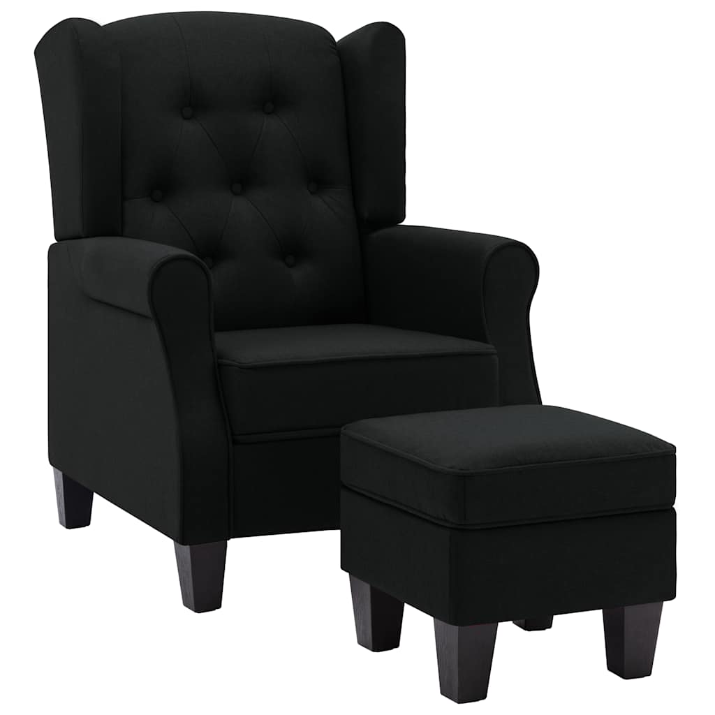 Fauteuil avec repose-pied Noir Tissu