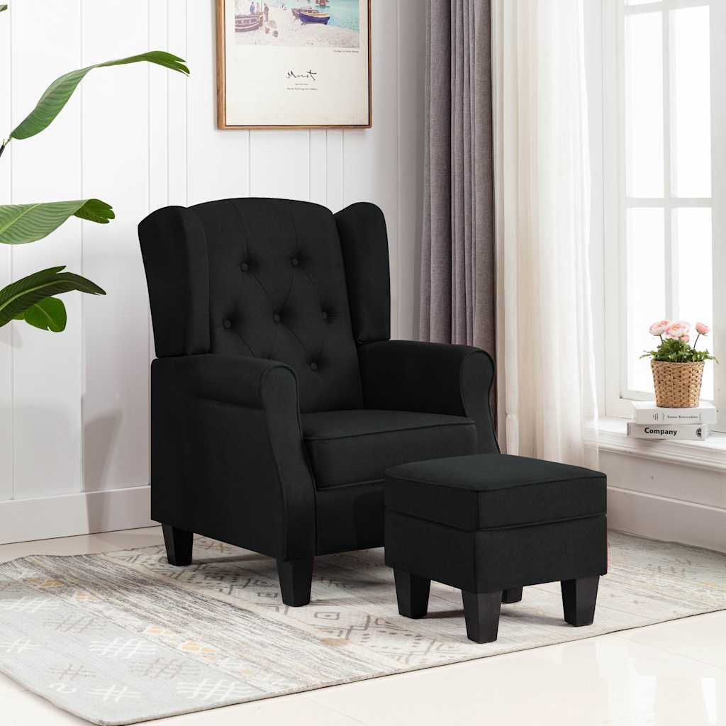 Fauteuil avec repose-pied Noir Tissu