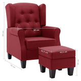 Fauteuil avec repose-pied Rouge bordeaux Tissu