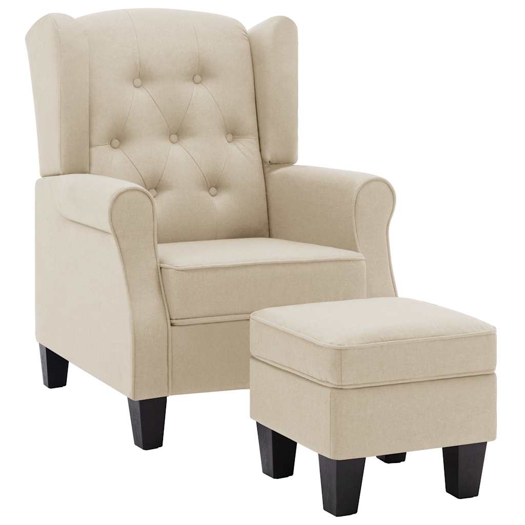 Fauteuil avec repose-pied Crème Tissu