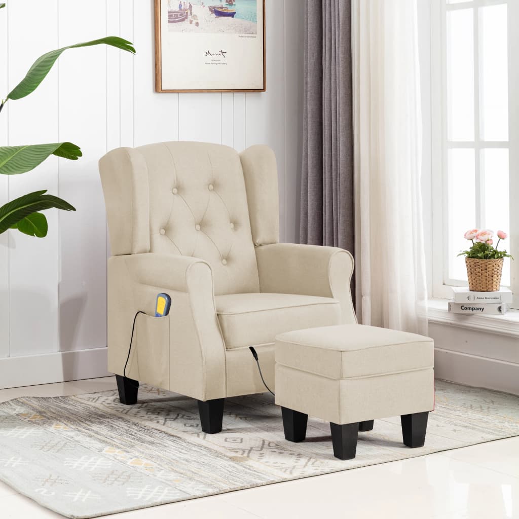 Fauteuil de massage avec repose-pied Crème Tissu