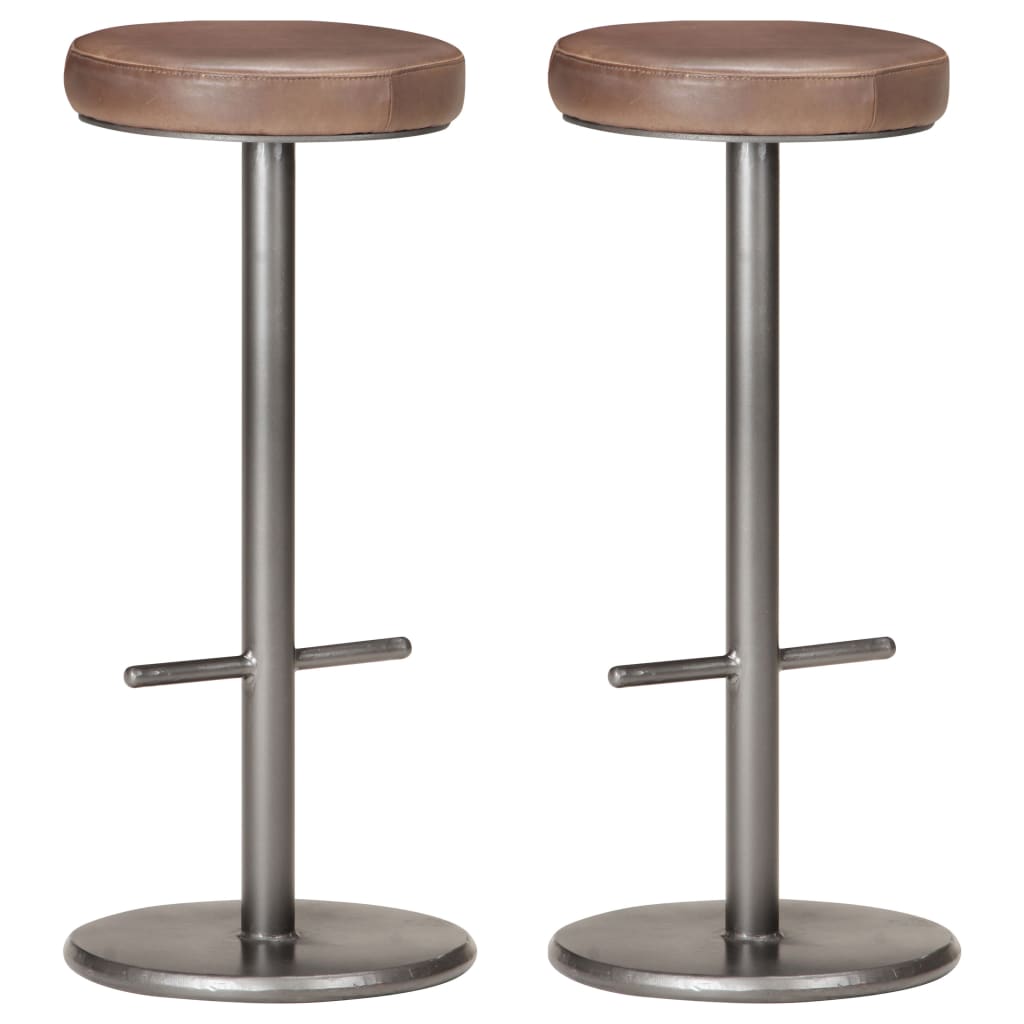Tabourets de bar lot de 2 marron cuir véritable