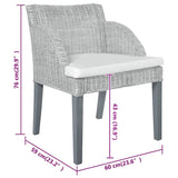 Chaises à manger avec coussins lot de 2 gris rotin naturel