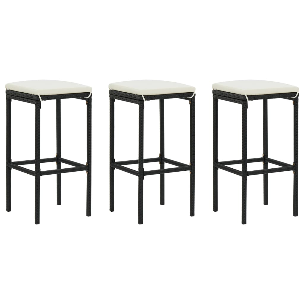 Tabourets de bar avec coussins lot de 3 noir résine tressée