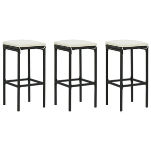 Tabourets de bar avec coussins lot de 3 noir résine tressée