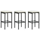 Tabourets de bar avec coussins lot de 3 noir résine tressée