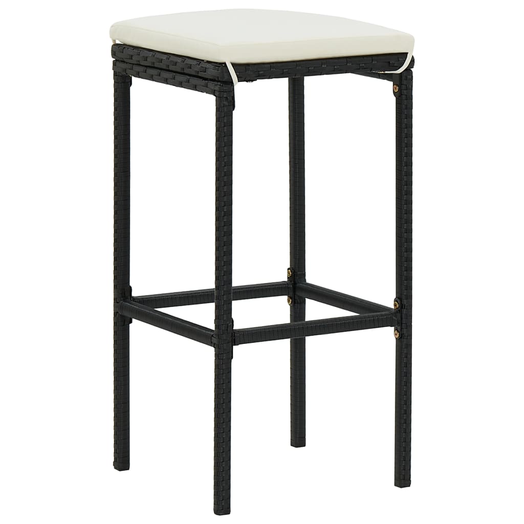 Tabourets de bar avec coussins lot de 3 noir résine tressée