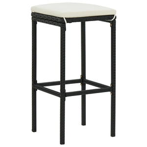 Tabourets de bar avec coussins lot de 3 noir résine tressée