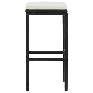 Tabourets de bar avec coussins lot de 3 noir résine tressée