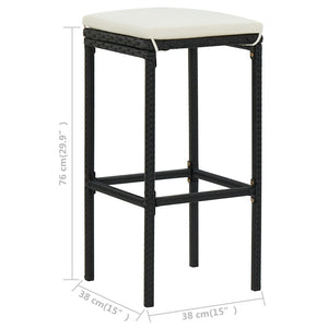 Tabourets de bar avec coussins lot de 3 noir résine tressée