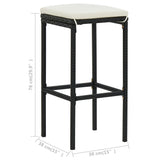 Tabourets de bar avec coussins lot de 3 noir résine tressée