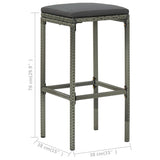 Tabourets de bar avec coussins lot de 3 gris résine tressée