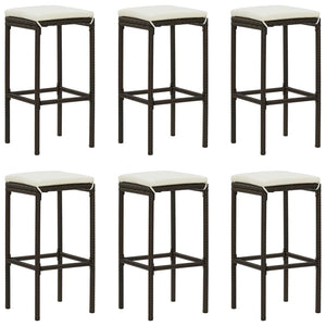 Tabourets de bar avec coussins lot de 6 marron résine tressée