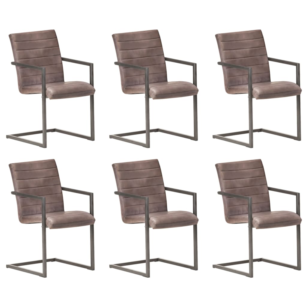 Chaises à manger cantilever lot de 6 marron cuir véritable