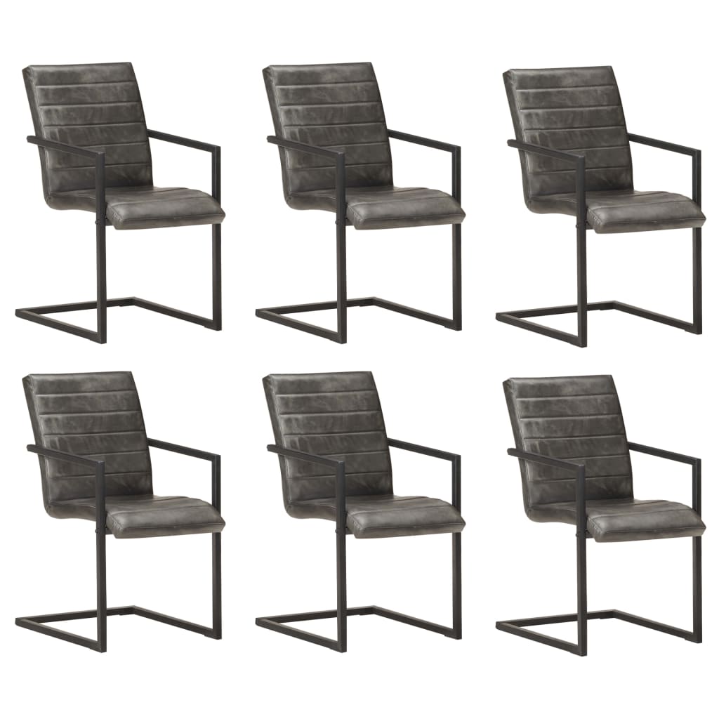 Chaises à manger cantilever lot de 6 gris cuir véritable