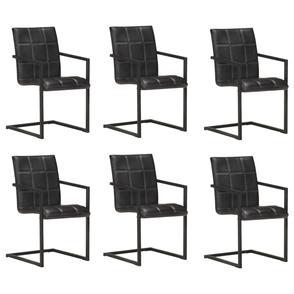 Chaises à manger cantilever lot de 6 noir cuir véritable