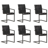 Chaises à manger cantilever lot de 6 noir cuir véritable