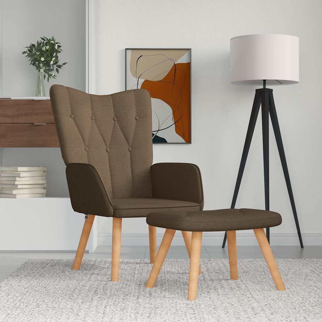 Chaise de relaxation avec tabouret Marron Tissu