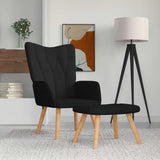Chaise de relaxation avec tabouret Noir Tissu