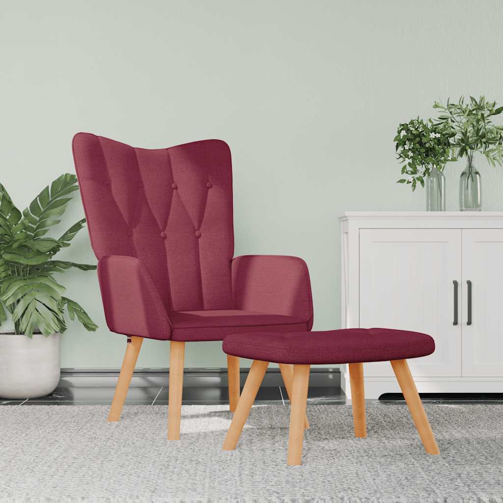 Chaise de relaxation avec tabouret Rouge bordeaux Tissu