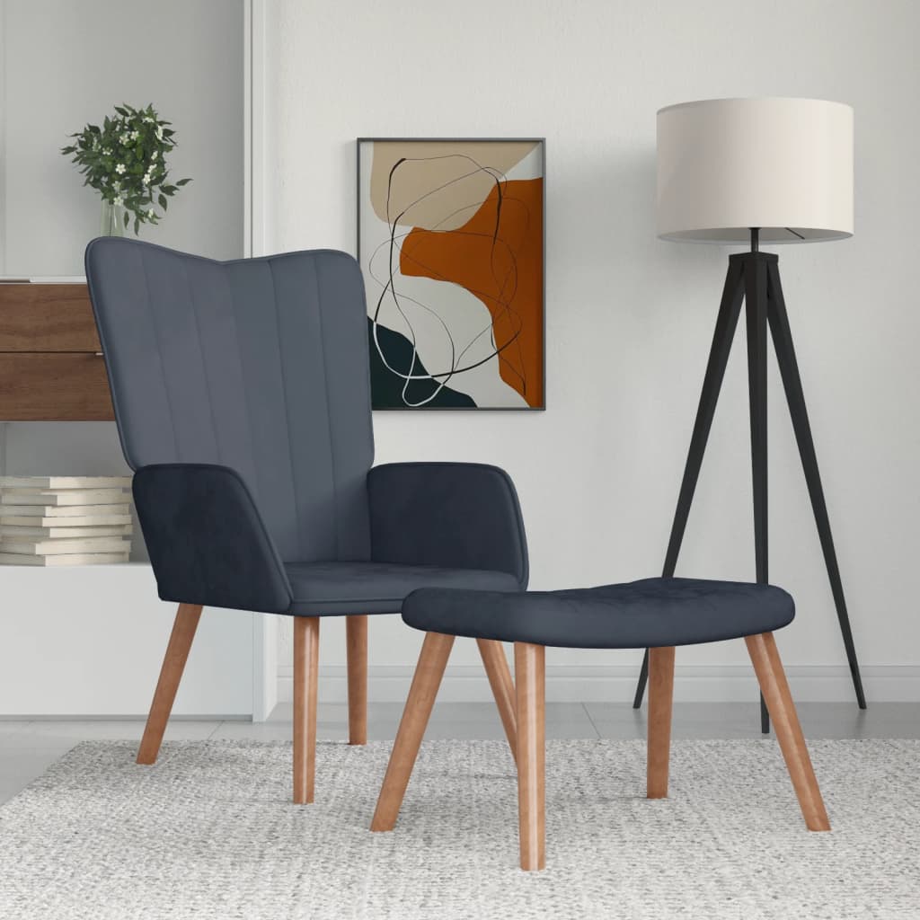 Chaise de relaxation avec repose-pied Gris foncé Velours