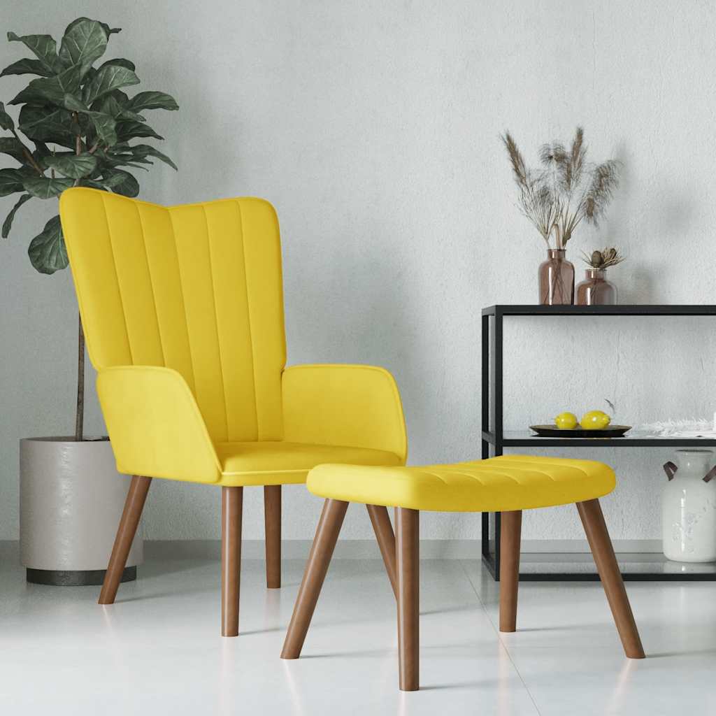 Chaise de relaxation avec repose-pied Jaune moutarde Velours