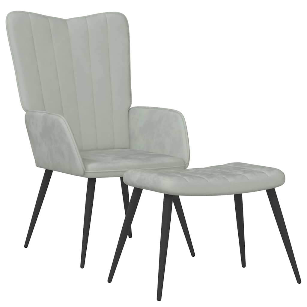Chaise de relaxation avec repose-pied Gris clair Velours