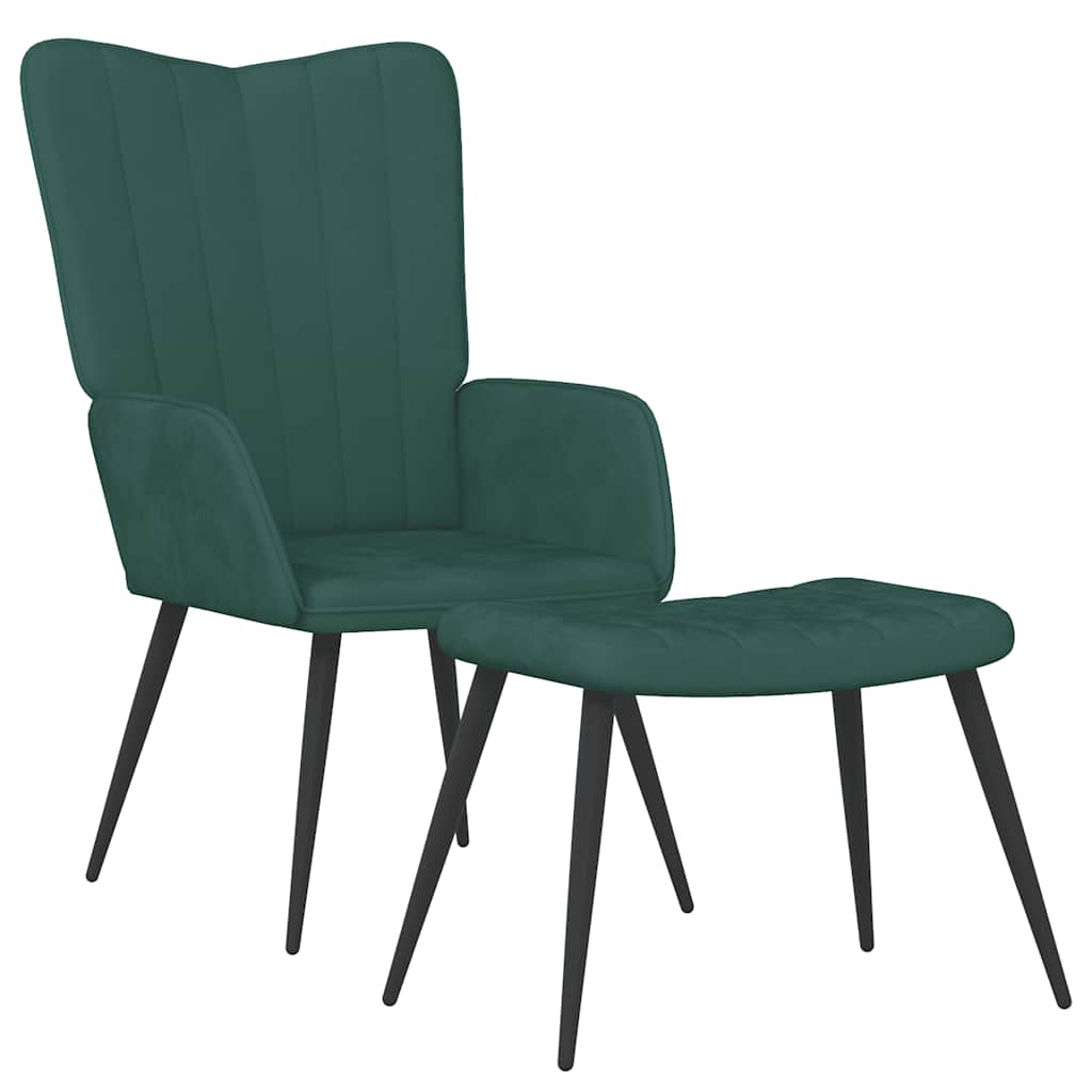 Chaise de relaxation avec tabouret Vert foncé Velours