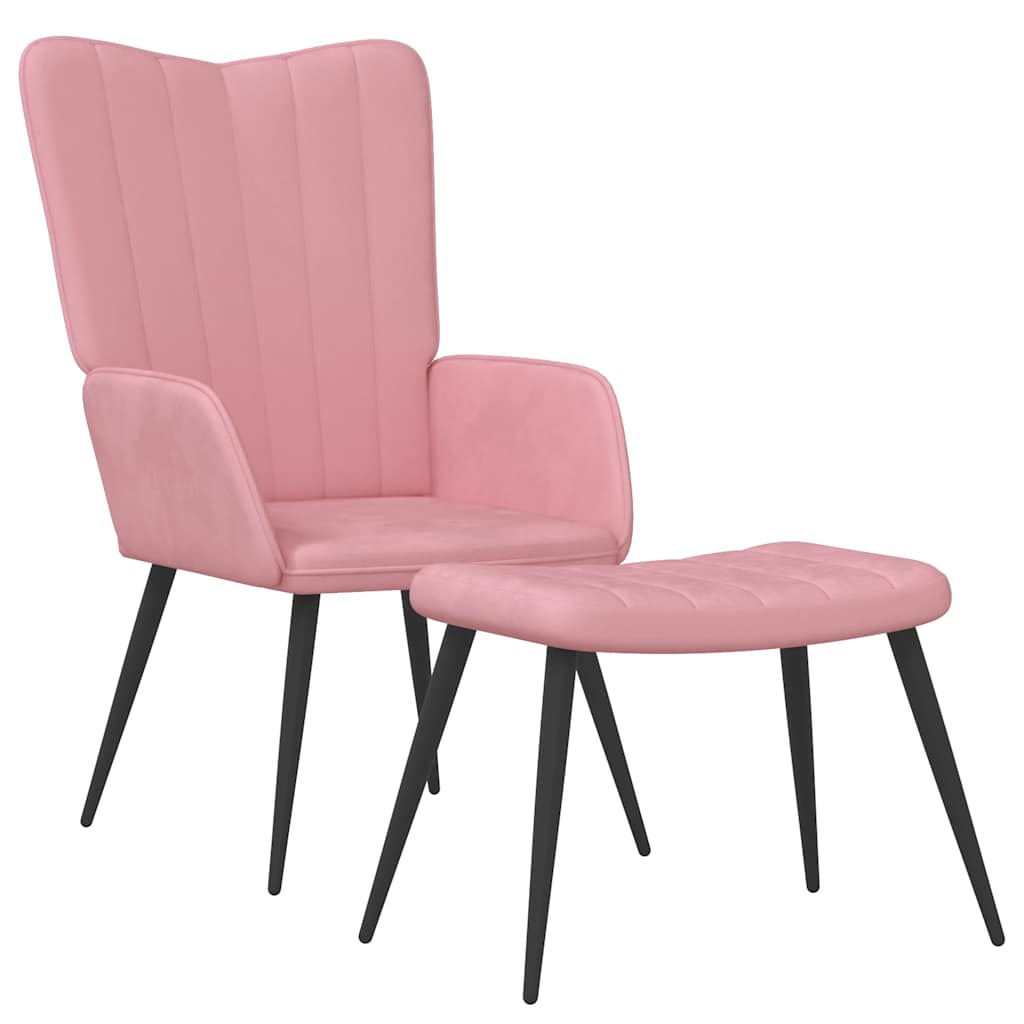 Chaise de relaxation avec tabouret Rose Velours