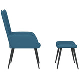 Chaise de relaxation avec tabouret Bleu Velours