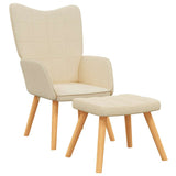 Chaise de relaxation avec tabouret Crème Tissu