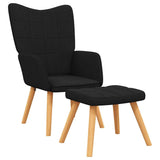 Chaise de relaxation avec tabouret Noir Tissu
