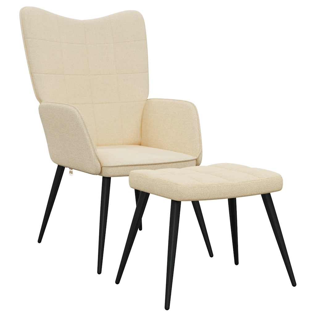 Chaise de relaxation avec tabouret Crème Tissu